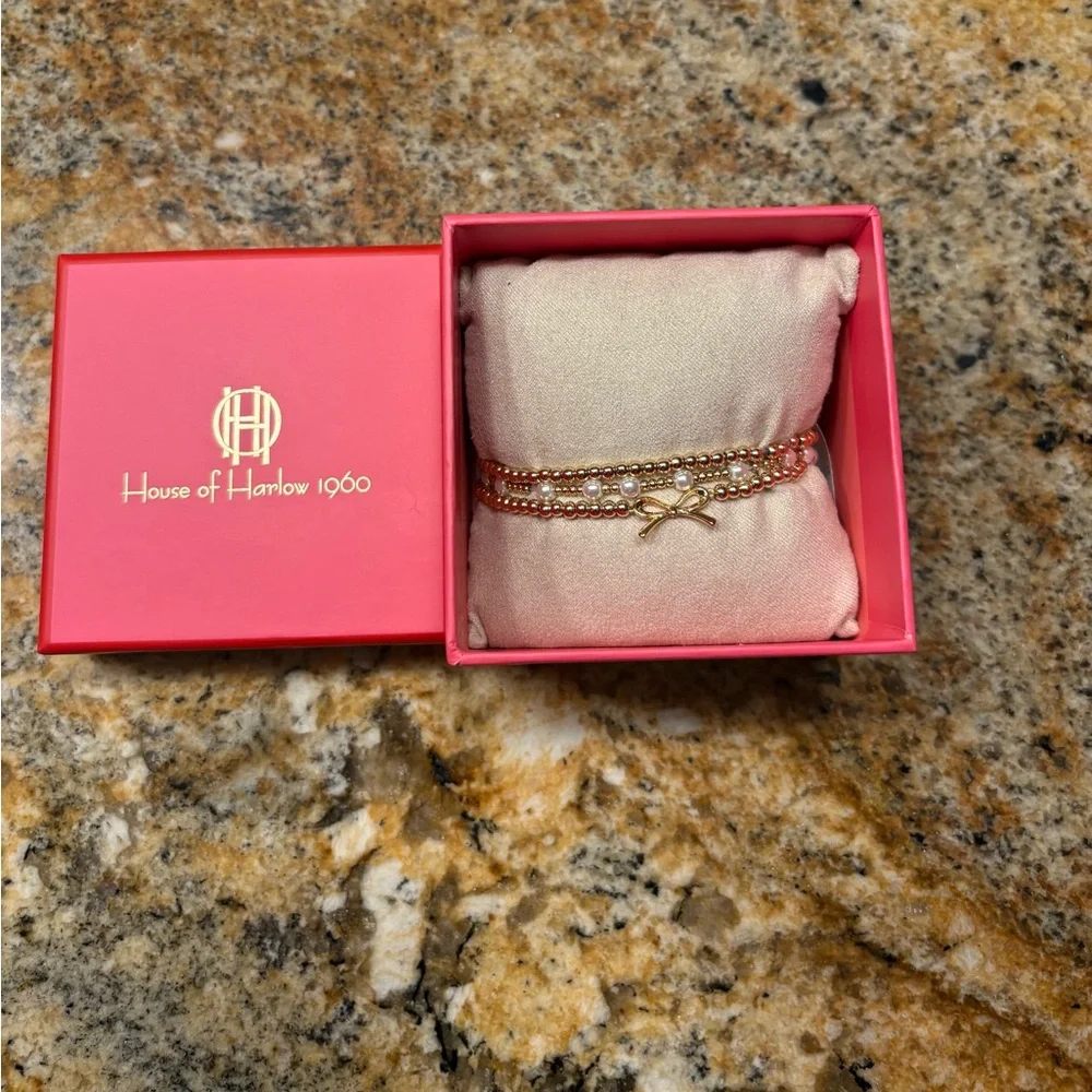 NEW House of Harlow 1960 Gold Bracelet Set